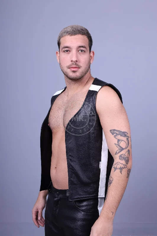 Black Leather Waistcoat - White Stripe