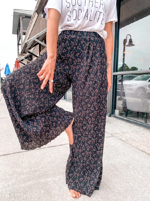 Black Printed Wide Leg Pants - Final Sale