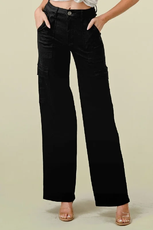 ELENA HIGH WAISTED CARGO JEANS - BLACK