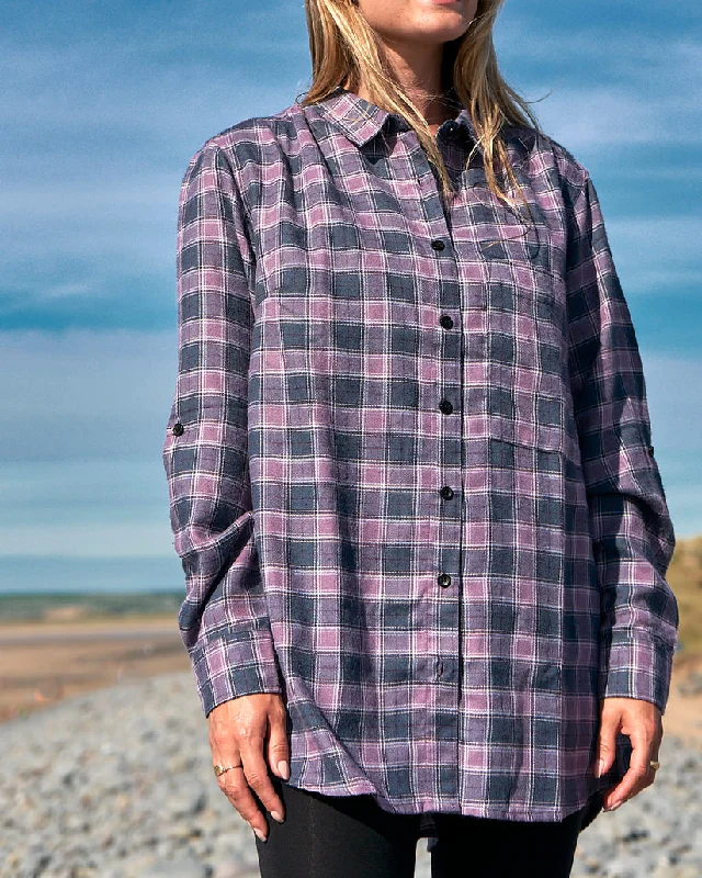 Kizzie - Womens Check Boyfriend Shirt - Purple