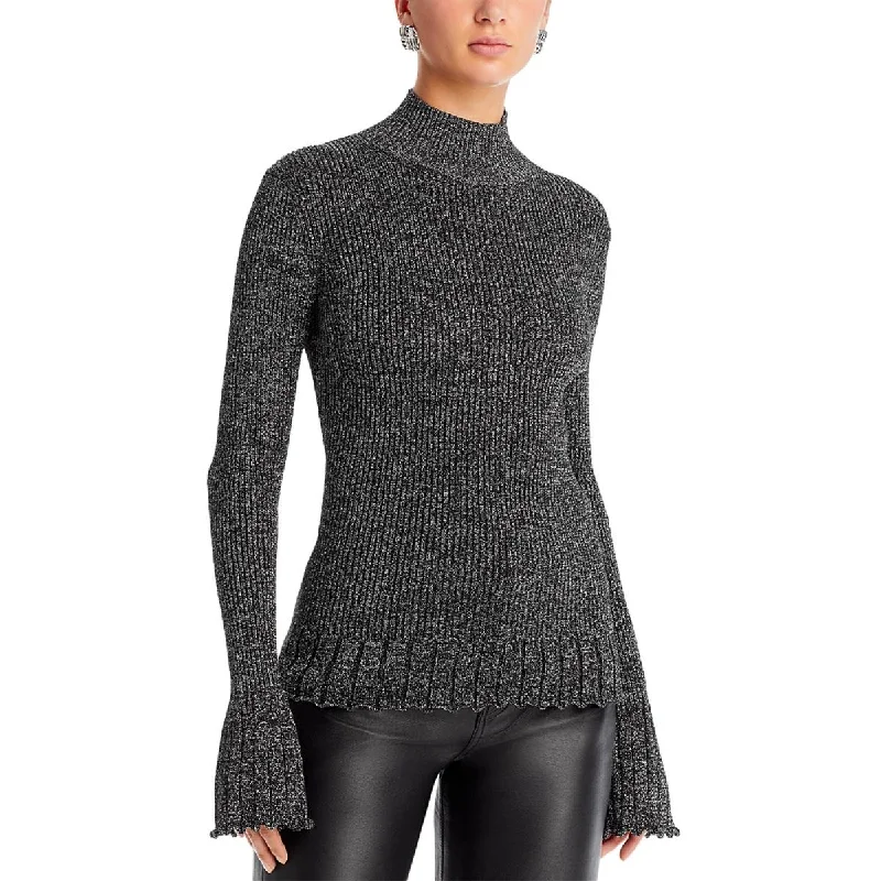 Avery Womens Scalloped Metallic Mock Turtleneck Sweater