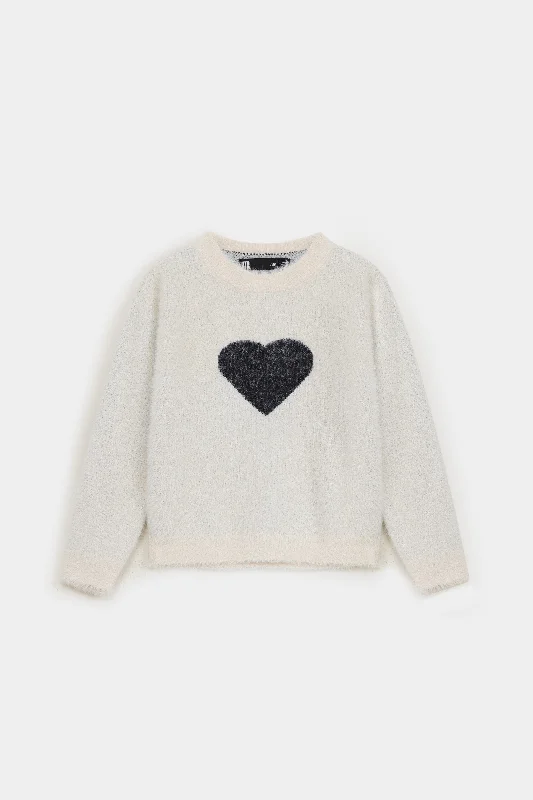 Plush Heart Print Sweater