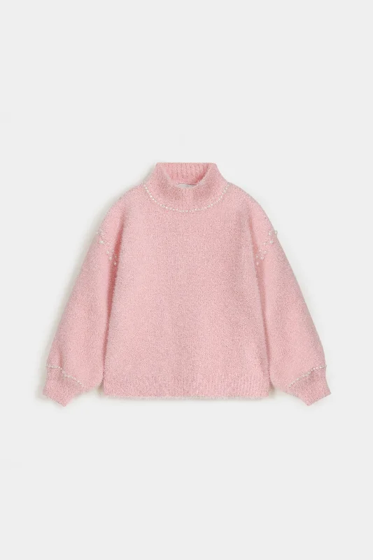 Mock Neck Embellished Sweater