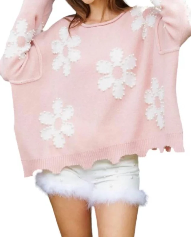 Pretty Pearls Sweater In Pink