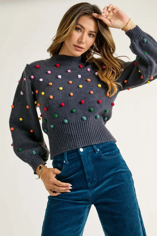 RAINOW POMPOM MOCK NECK SWEATER