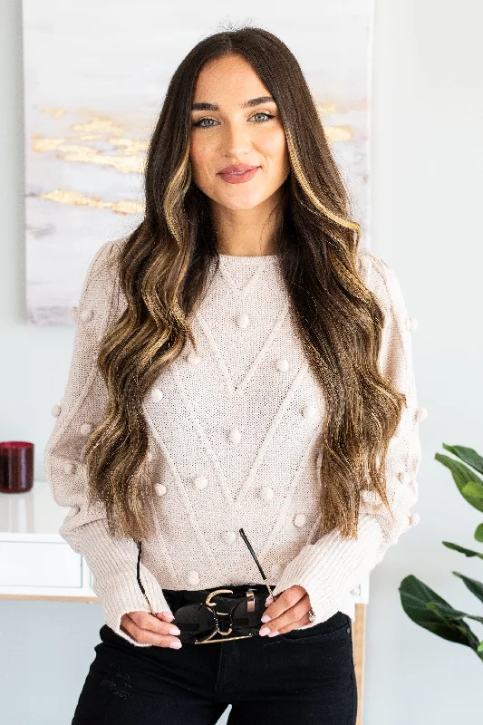 So Much Joy Sand White Pompom Sweater