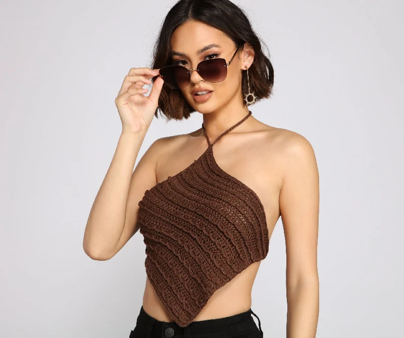 Crochet Knit Handkerchief Crop Top