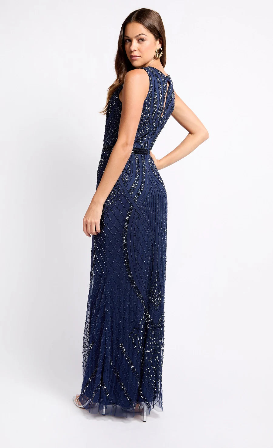 Kim Embellished Deco Maxi Dress (Navy)