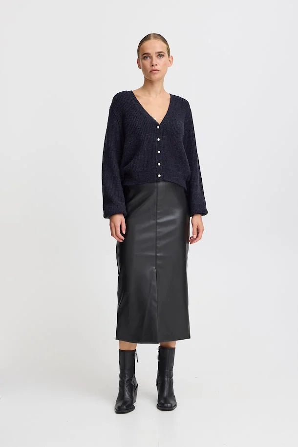 Madeline Faux Leather Midi Skirt (Black)