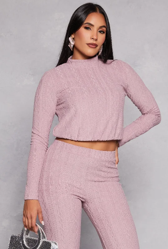 Cable Knit Long Sleeve Crop Top