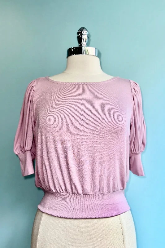 Mauve Soft Puff Sleeve Crop Top