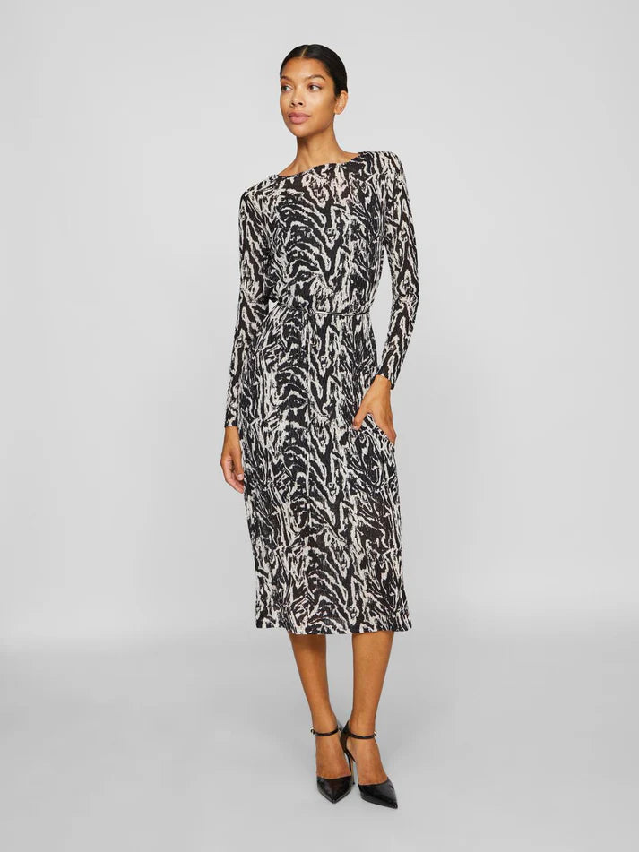 Nala Boat Neck Midi Dress (Black Beauty/Nala Birch)