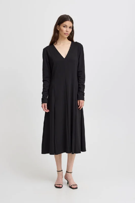 Simone Long Sleeve Midi Dress (Black)