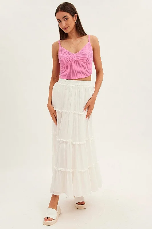 White Maxi Skirt High Rise Tiered