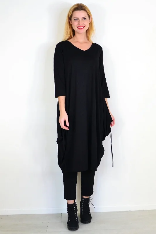 Black Relaxed Oversized Tunic Dress