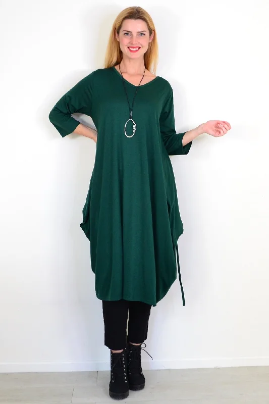 Dark Green Relaxed Oversized Tunic Dress