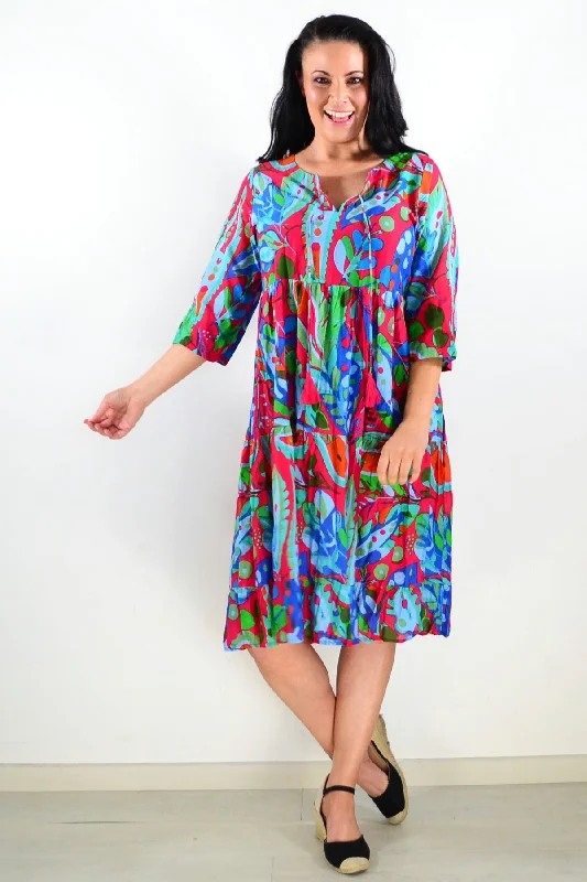 Natasha Colourful Tie Neck Tunic Dress