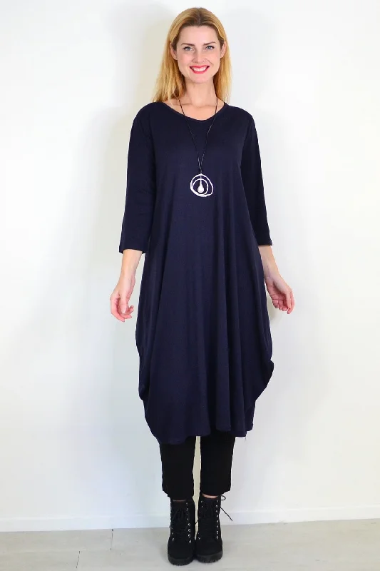 Navy Blue Relaxed Oversized Tunic Dress