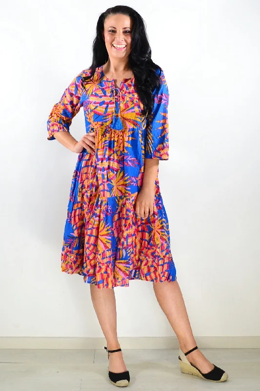 Rebecca Blue Tie Neck Tunic Dress