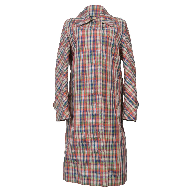 Burberry Checkered Long Coat in Multicolor Silk