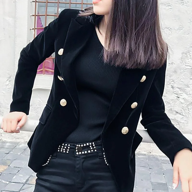 Aristocratic Velvet Blazer Women - Casual - Plain-Solid