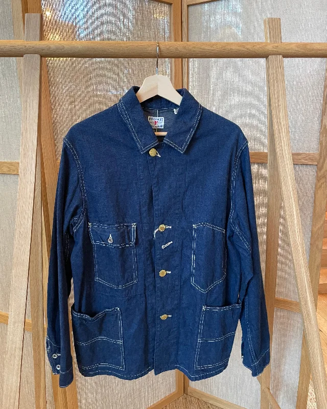 Lightweight Coverall Jacket in 9.25oz Indigo Denim with Removable Buttons - OW