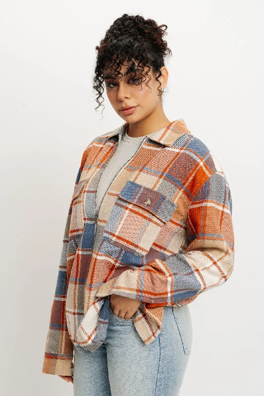 Orange Checks Women's Shacket