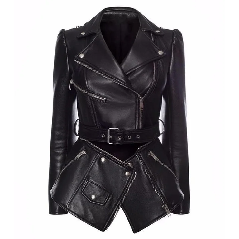 Women Jacket Faux Leather Jacket Lower Edge Detachable