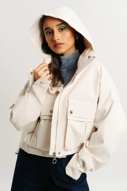 White Hood Cargo Pocket Jacket