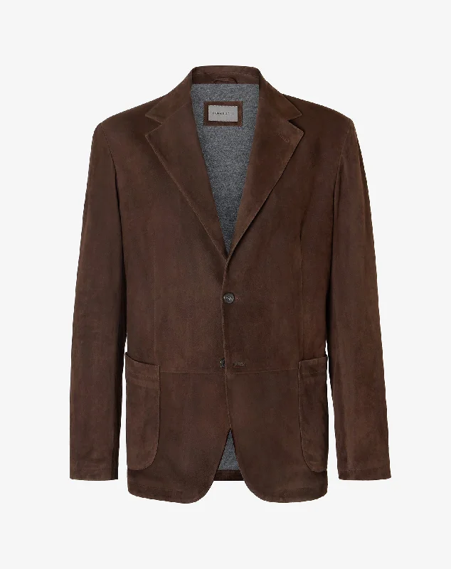 CORNELIANI Lamb Suede Single Breasted Blazer BROWN