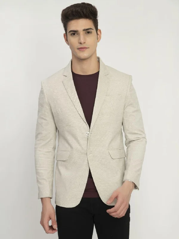 Cream Solid Cotton Blazer